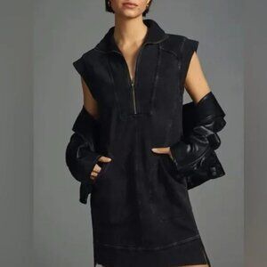 Anthropologie Daily Practice Meru zip-front mini dress in black/charcoal